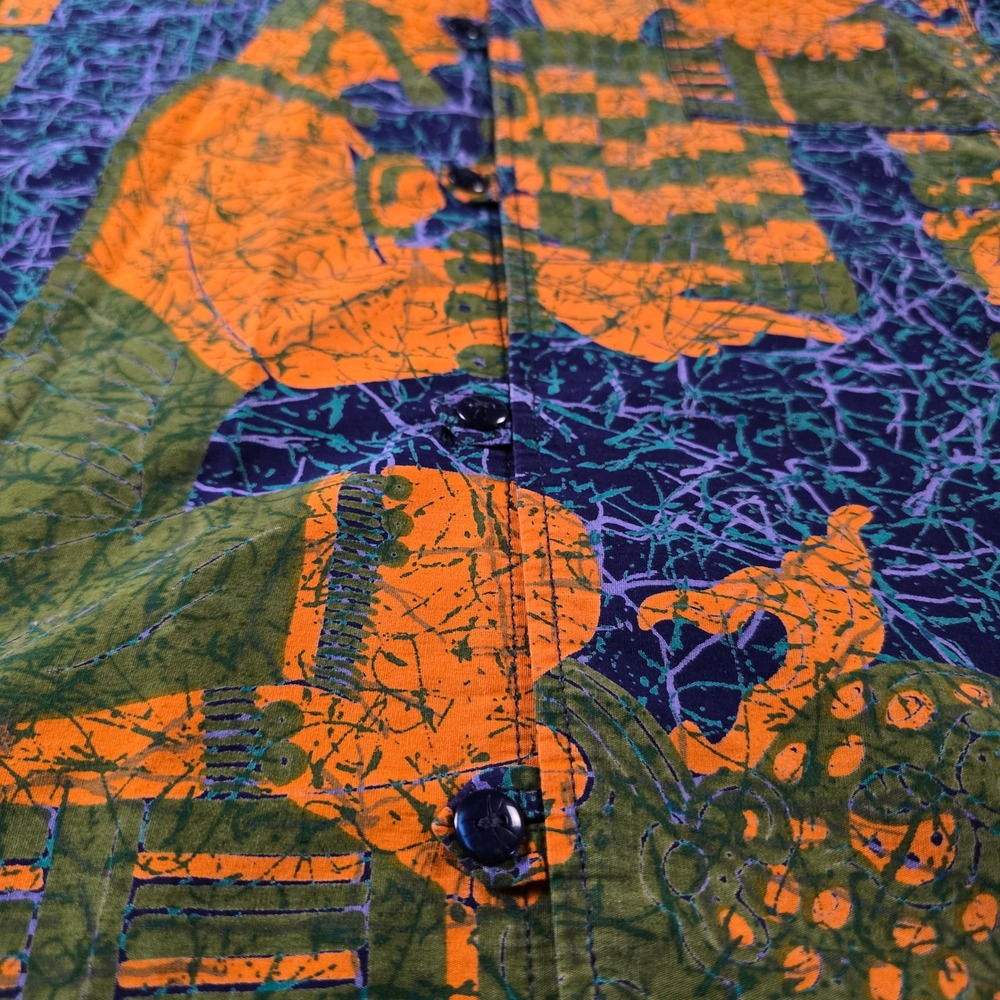 Vtg Button Down Camp Shirt Mexico Aztec Mayan Batik Graphic Print Men's XL - Picture 8 of 10